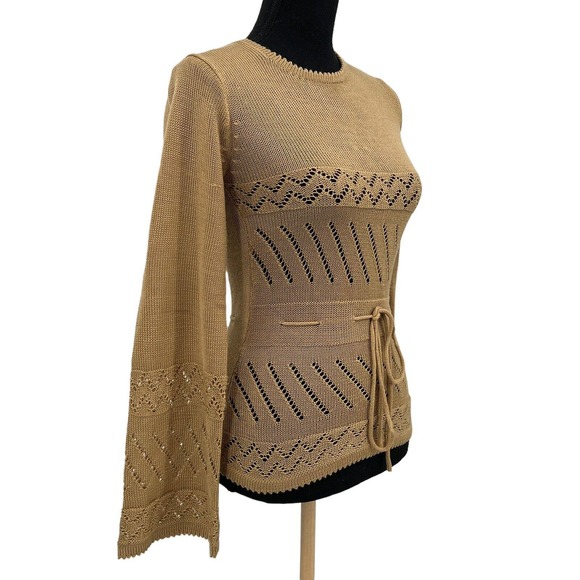 Vintage Exclusion Imports Tan Knitted Lace Sweater Small - Picture 2 of 6